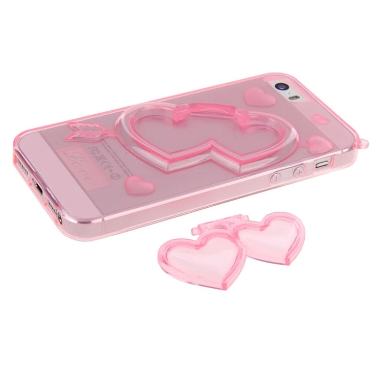 3D Love Heart Pattern TPU Protective Case with Holder & Lanyard for iPhone 5 & 5s & SE