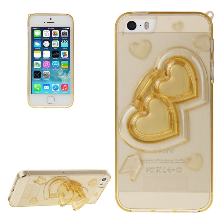 3D Love Heart Pattern TPU Protective Case with Holder & Lanyard for iPhone 5 & 5s & SE