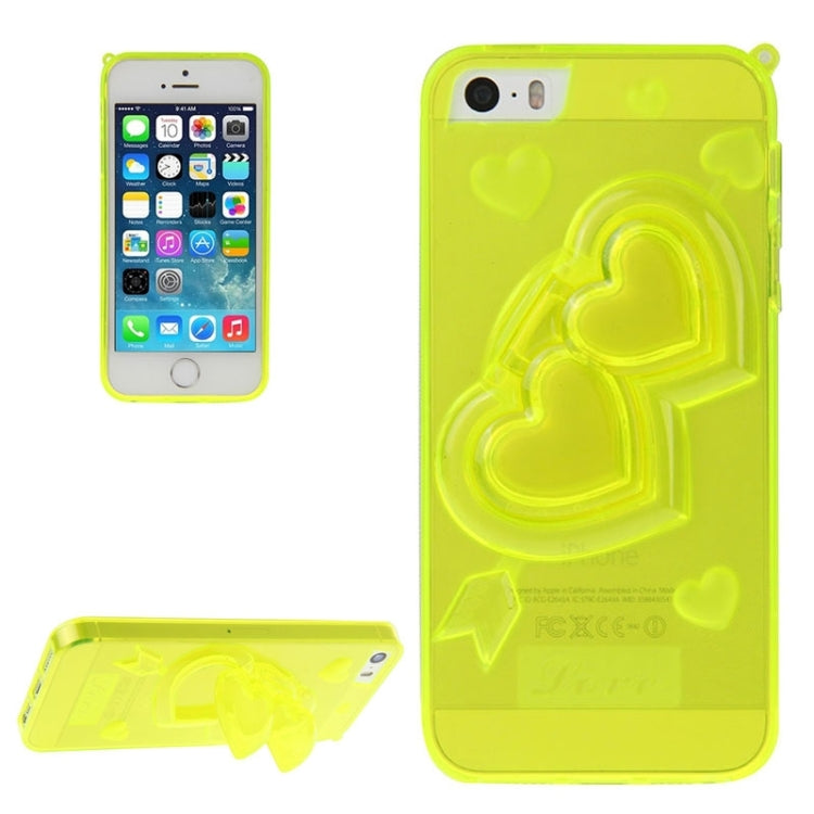 3D Love Heart Pattern TPU Protective Case with Holder & Lanyard for iPhone 5 & 5s & SE