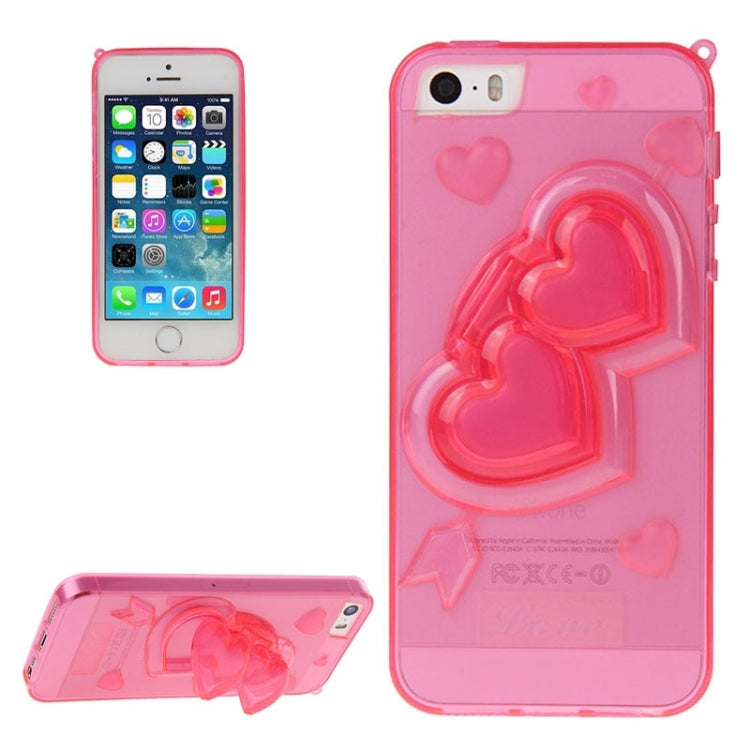 3D Love Heart Pattern TPU Protective Case with Holder & Lanyard for iPhone 5 & 5s & SE