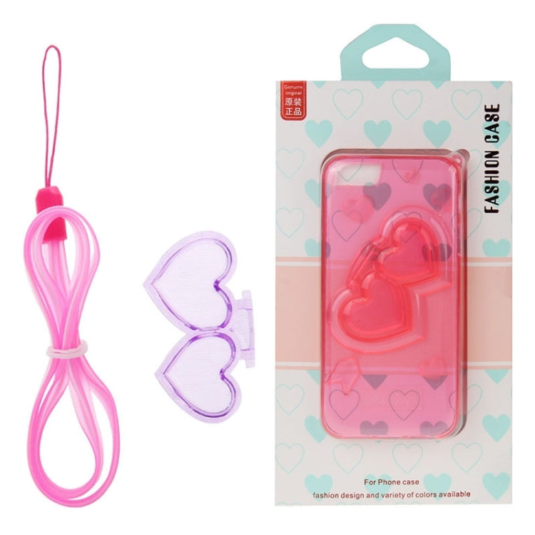 3D Love Heart Pattern TPU Protective Case with Holder & Lanyard for iPhone 5 & 5s & SE