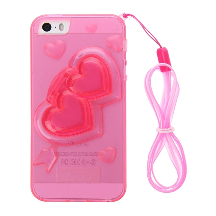 3D Love Heart Pattern TPU Protective Case with Holder & Lanyard for iPhone 5 & 5s & SE