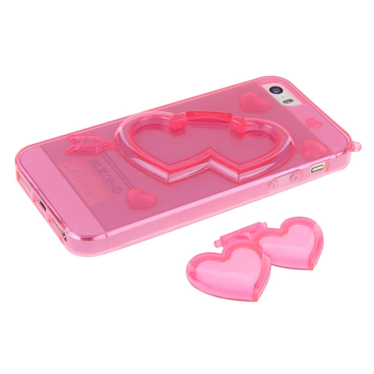 3D Love Heart Pattern TPU Protective Case with Holder & Lanyard for iPhone 5 & 5s & SE