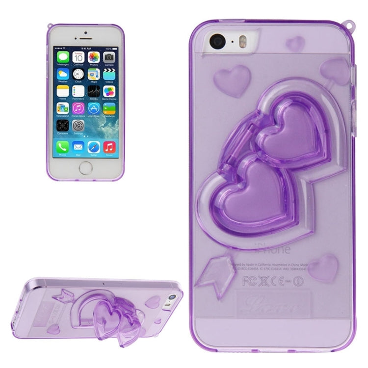 3D Love Heart Pattern TPU Protective Case with Holder & Lanyard for iPhone 5 & 5s & SE