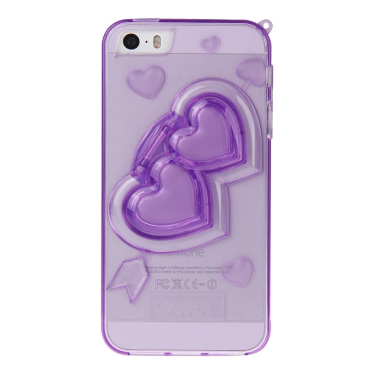 3D Love Heart Pattern TPU Protective Case with Holder & Lanyard for iPhone 5 & 5s & SE