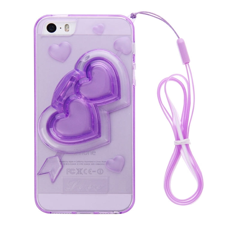 3D Love Heart Pattern TPU Protective Case with Holder & Lanyard for iPhone 5 & 5s & SE