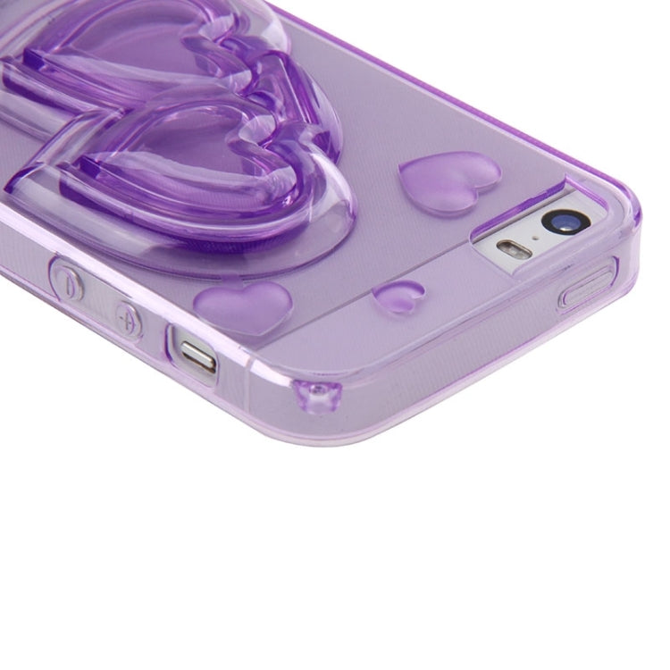 3D Love Heart Pattern TPU Protective Case with Holder & Lanyard for iPhone 5 & 5s & SE