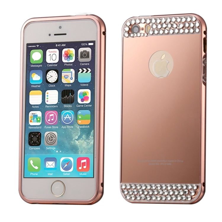 Diamond Encrusted Push-pull Style Metal Plating Bumper Frame + Acrylic Back Cover Combination Case for iPhone 5 & 5s & SE
