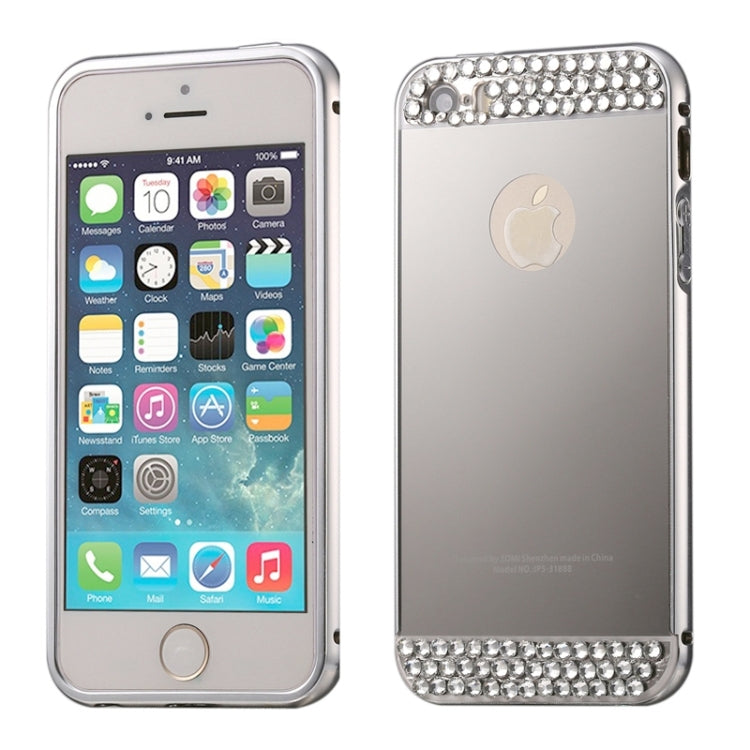 Diamond Encrusted Push-pull Style Metal Plating Bumper Frame + Acrylic Back Cover Combination Case for iPhone 5 & 5s & SE