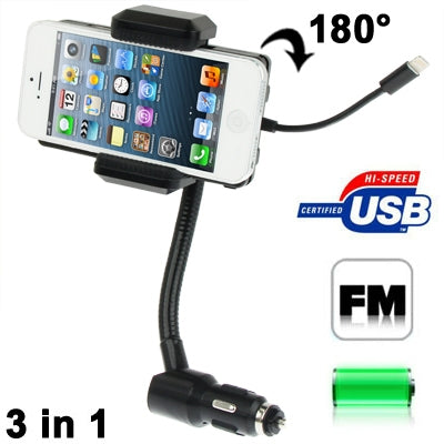 3 in 1 (Universal All Channel FM Transmitter + Car Charger + Hands Free) Kit for iPhone 6 / 5 & 5C & 5S / iPod Touch 5 (180 Degree Rotation)(Black)