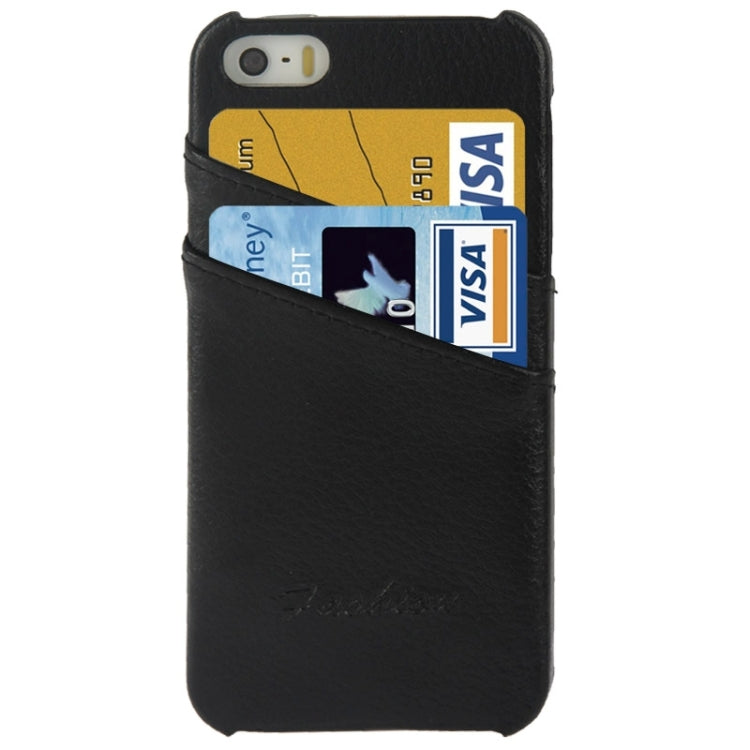 Litchi Texture Leather Back Cover Case with Card Slots and Fashion Logo for iPhone 5 / 5S
