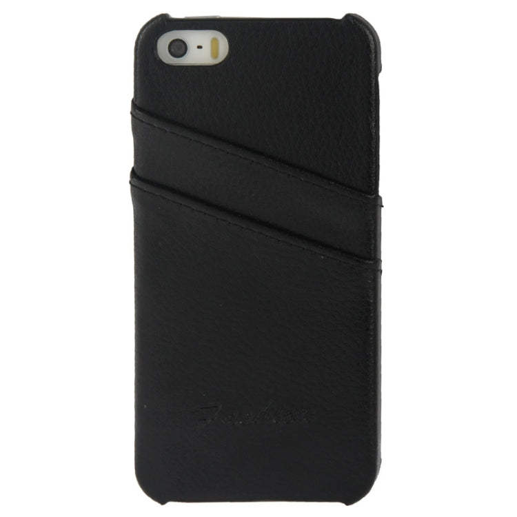Litchi Texture Leather Back Cover Case with Card Slots and Fashion Logo for iPhone 5 / 5S
