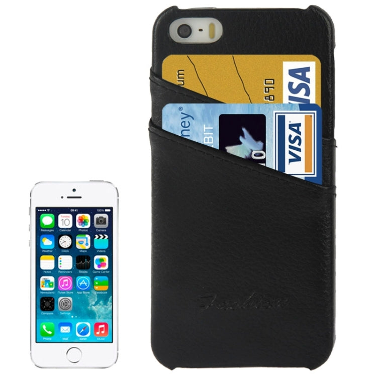Litchi Texture Leather Back Cover Case with Card Slots and Fashion Logo for iPhone 5 / 5S