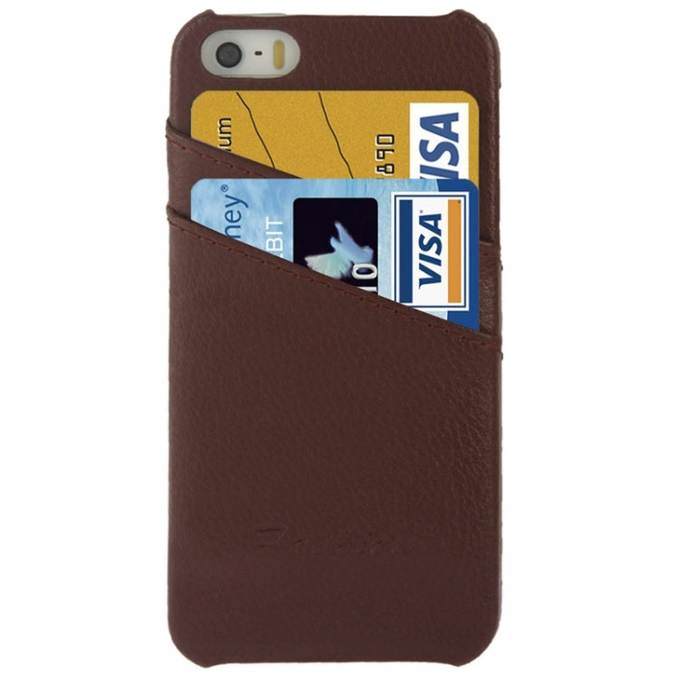 Litchi Texture Leather Back Cover Case with Card Slots and Fashion Logo for iPhone 5 / 5S