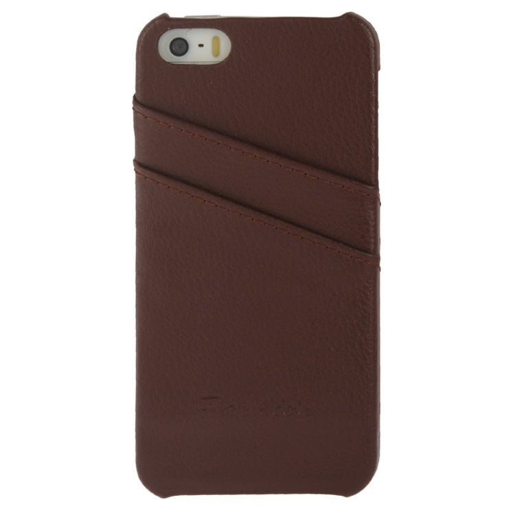Litchi Texture Leather Back Cover Case with Card Slots and Fashion Logo for iPhone 5 / 5S