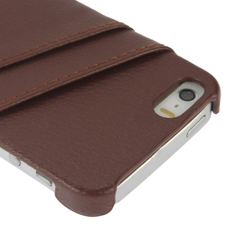 Litchi Texture Leather Back Cover Case with Card Slots and Fashion Logo for iPhone 5 / 5S