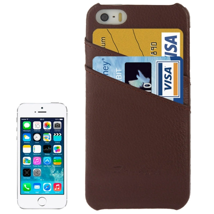 Litchi Texture Leather Back Cover Case with Card Slots and Fashion Logo for iPhone 5 / 5S