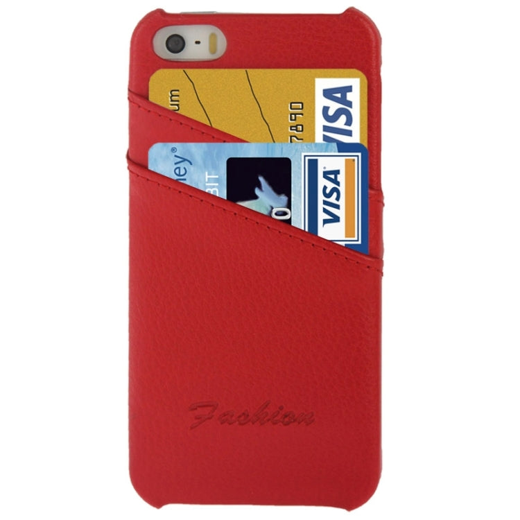 Litchi Texture Leather Back Cover Case with Card Slots and Fashion Logo for iPhone 5 / 5S