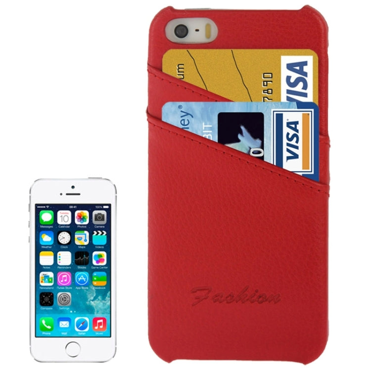 Litchi Texture Leather Back Cover Case with Card Slots and Fashion Logo for iPhone 5 / 5S