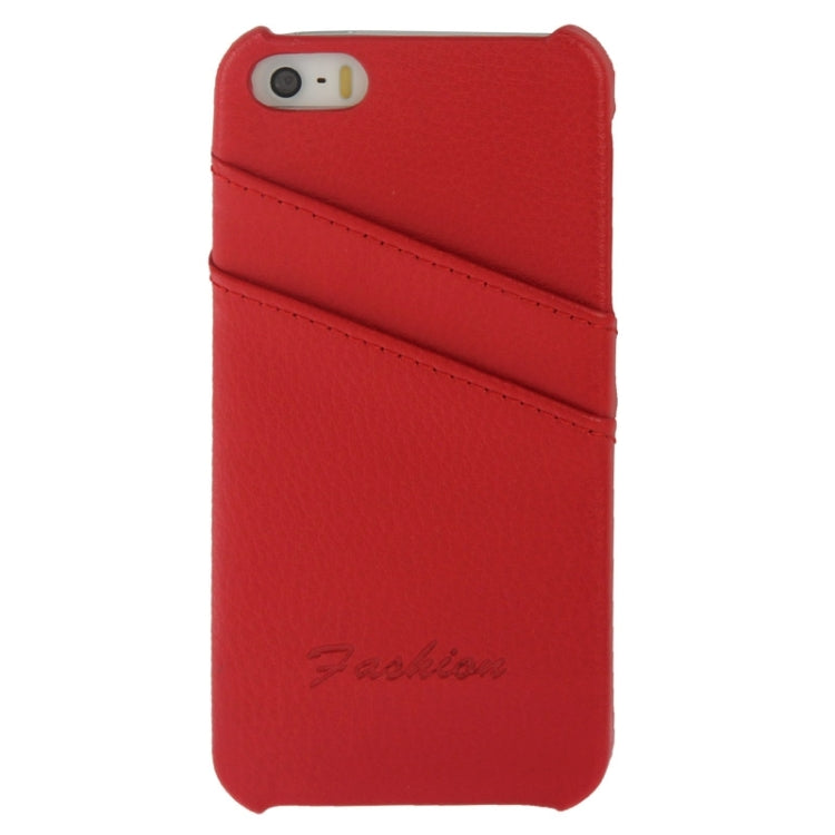 Litchi Texture Leather Back Cover Case with Card Slots and Fashion Logo for iPhone 5 / 5S