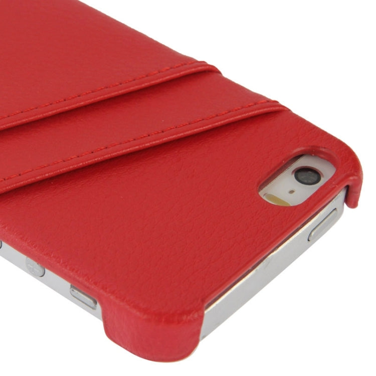Litchi Texture Leather Back Cover Case with Card Slots and Fashion Logo for iPhone 5 / 5S