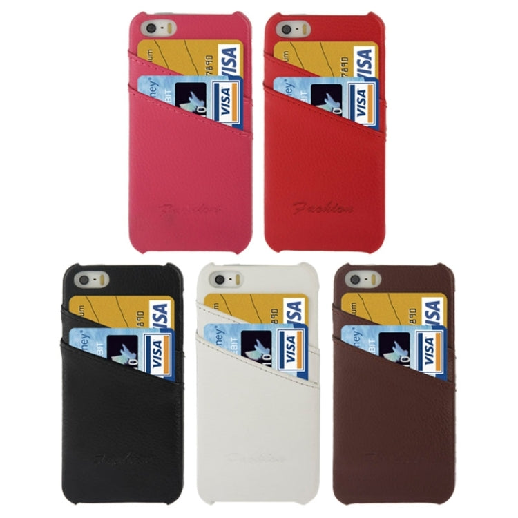 Litchi Texture Leather Back Cover Case with Card Slots and Fashion Logo for iPhone 5 / 5S
