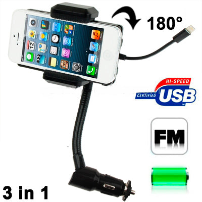 3 in 1 (Universal All Channel FM Transmitter + Car Charger + Hands Free) Kit for iPhone 5 / iPod touch 5 (180 Degree Rotation)(Black)