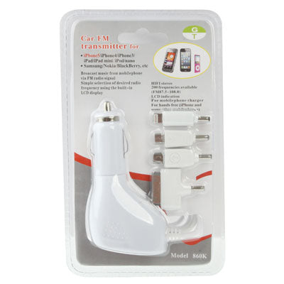 2 in 1 Car FM Transmitter + Car Charger for iPhone 5 & 5S & 5C / iPhone 4 & 4S / iPad mini 1 / 2 / 3 / New iPad / Samsung / Nokia / HTC / Other Mobile Phones(White)