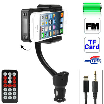 2 in 1 FM Transmitter + Car Charger for iPhone 5 / iPod touch 5 / 4S / MP3 / Other Mobile Phone, Support TF Card & 180 Degree Rotation(Black)
