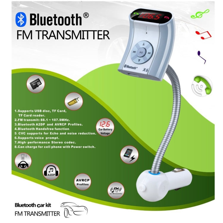 MP3 Player Bluetooth Handsfree FM Transmitter with Remote Control, Support TF Card and USB Port(White)