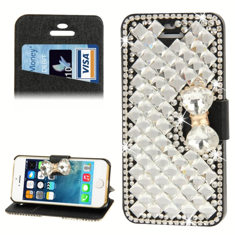 Hairline Texture Bowknot Magnetic Buckle Diamond Horizontal Flip Leather Case with Card Slot & Holder for iPhone 5 & 5s & SE & SE