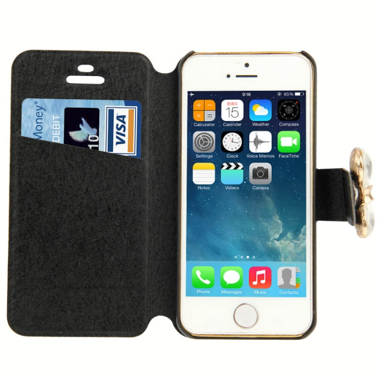 Hairline Texture Bowknot Magnetic Buckle Diamond Horizontal Flip Leather Case with Card Slot & Holder for iPhone 5 & 5s & SE & SE