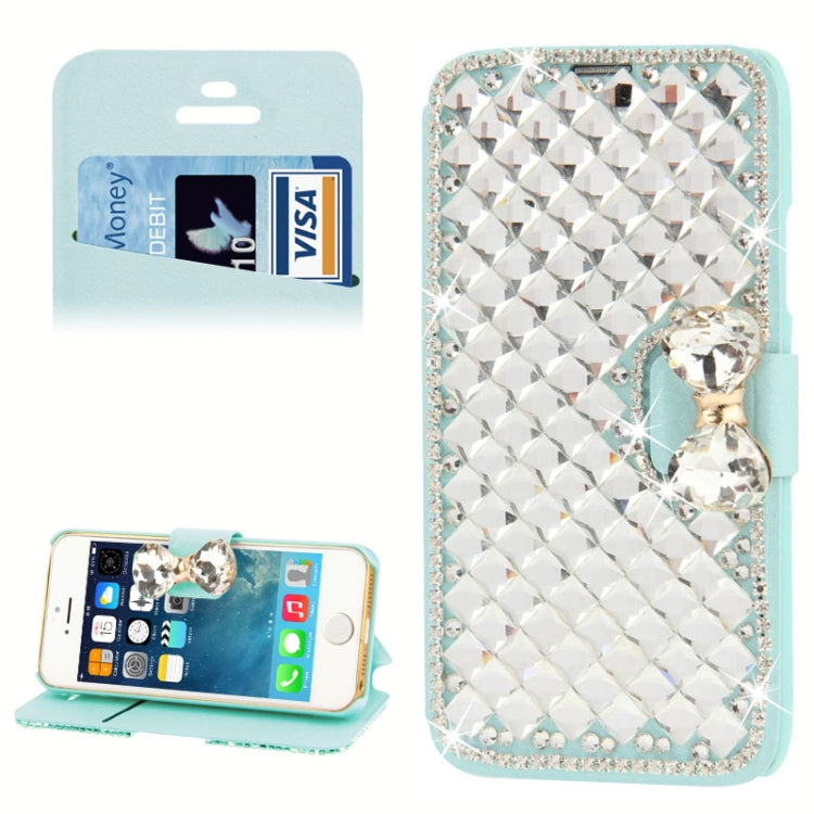 Hairline Texture Bowknot Magnetic Buckle Diamond Horizontal Flip Leather Case with Card Slot & Holder for iPhone 5 & 5s & SE & SE