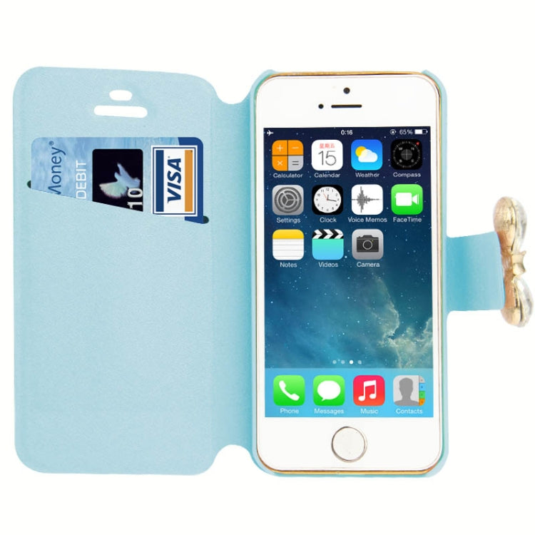 Hairline Texture Bowknot Magnetic Buckle Diamond Horizontal Flip Leather Case with Card Slot & Holder for iPhone 5 & 5s & SE & SE