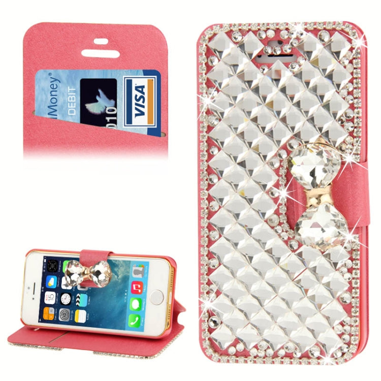 Hairline Texture Bowknot Magnetic Buckle Diamond Horizontal Flip Leather Case with Card Slot & Holder for iPhone 5 & 5s & SE & SE