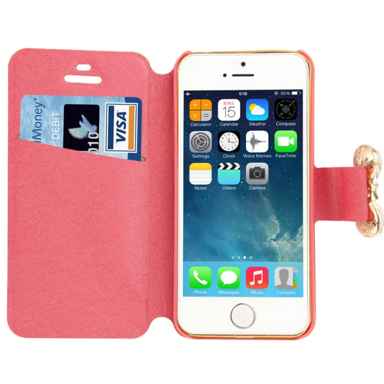 Hairline Texture Bowknot Magnetic Buckle Diamond Horizontal Flip Leather Case with Card Slot & Holder for iPhone 5 & 5s & SE & SE