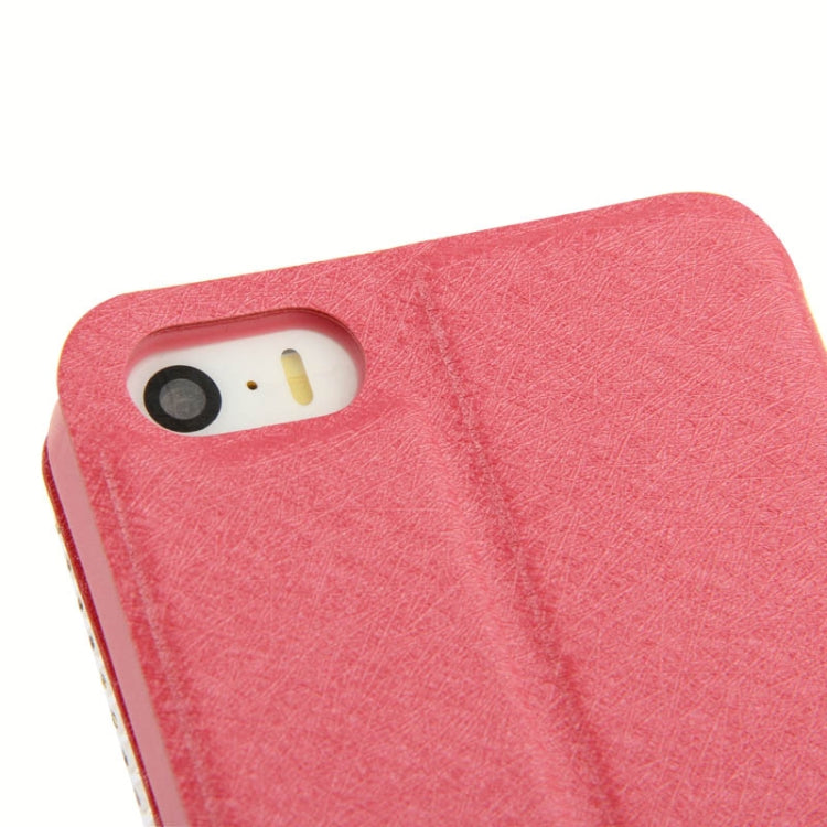 Hairline Texture Bowknot Magnetic Buckle Diamond Horizontal Flip Leather Case with Card Slot & Holder for iPhone 5 & 5s & SE & SE