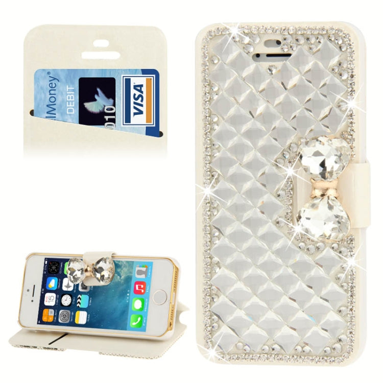 Hairline Texture Bowknot Magnetic Buckle Diamond Horizontal Flip Leather Case with Card Slot & Holder for iPhone 5 & 5s & SE & SE