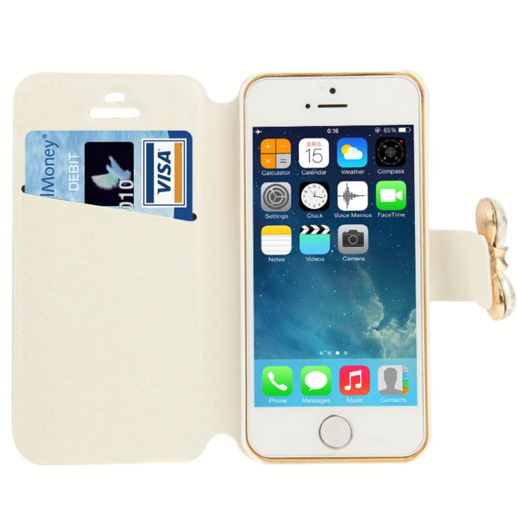 Hairline Texture Bowknot Magnetic Buckle Diamond Horizontal Flip Leather Case with Card Slot & Holder for iPhone 5 & 5s & SE & SE