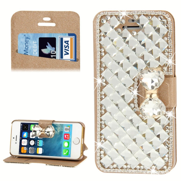 Hairline Texture Bowknot Magnetic Buckle Diamond Horizontal Flip Leather Case with Card Slot & Holder for iPhone 5 & 5s & SE & SE