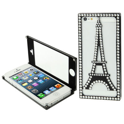 Eiffel Tower Pattern Diamond Encrusted Magnetic Horizontal Flip Hollow Aluminum Case for iPhone 5 & 5s & SE