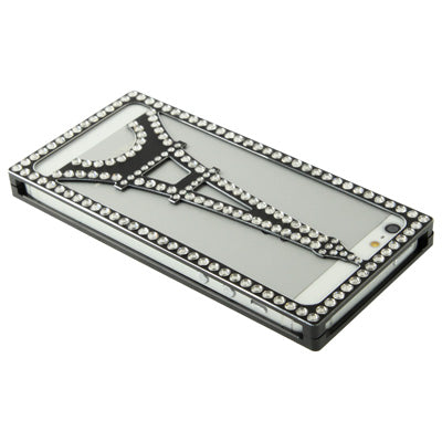 Eiffel Tower Pattern Diamond Encrusted Magnetic Horizontal Flip Hollow Aluminum Case for iPhone 5 & 5s & SE