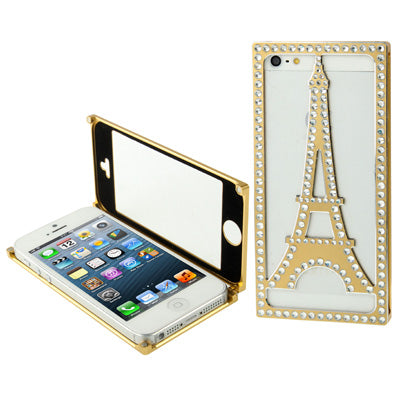 Eiffel Tower Pattern Diamond Encrusted Magnetic Horizontal Flip Hollow Aluminum Case for iPhone 5 & 5s & SE