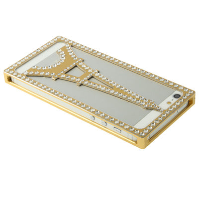 Eiffel Tower Pattern Diamond Encrusted Magnetic Horizontal Flip Hollow Aluminum Case for iPhone 5 & 5s & SE