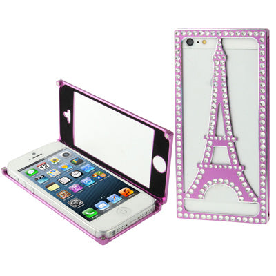 Eiffel Tower Pattern Diamond Encrusted Magnetic Horizontal Flip Hollow Aluminum Case for iPhone 5 & 5s & SE
