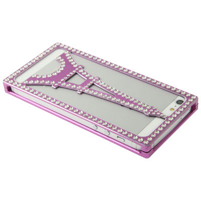 Eiffel Tower Pattern Diamond Encrusted Magnetic Horizontal Flip Hollow Aluminum Case for iPhone 5 & 5s & SE