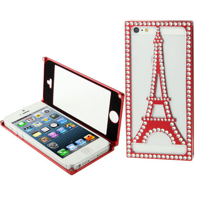 Eiffel Tower Pattern Diamond Encrusted Magnetic Horizontal Flip Hollow Aluminum Case for iPhone 5 & 5s & SE
