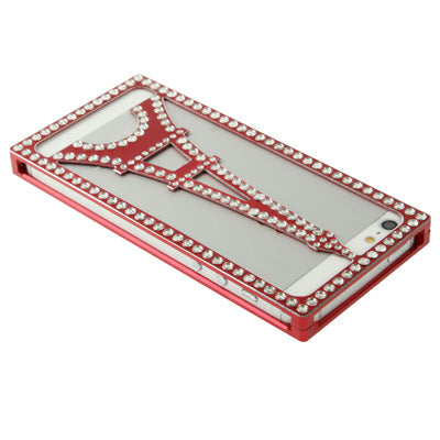 Eiffel Tower Pattern Diamond Encrusted Magnetic Horizontal Flip Hollow Aluminum Case for iPhone 5 & 5s & SE