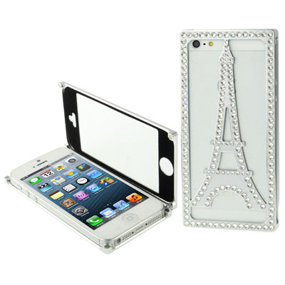 Eiffel Tower Pattern Diamond Encrusted Magnetic Horizontal Flip Hollow Aluminum Case for iPhone 5 & 5s & SE