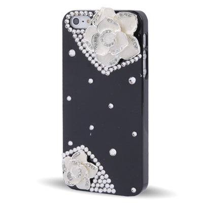 3D Flower Pattern Diamond Encrusted Plastic Case for iPhone 5 & 5s & SE (White)